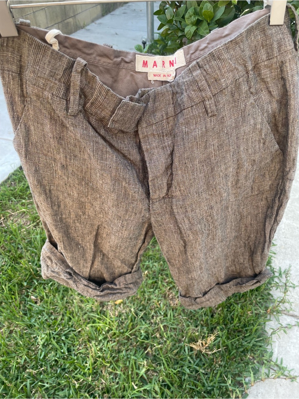 Marni Brown Heathered Linen-Blend Cropped Trousers